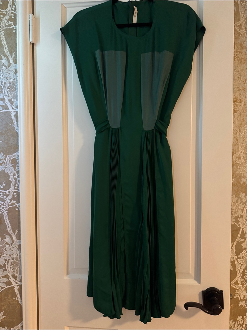 Prada Emerald Green Vintage Pleated Midi Dress
